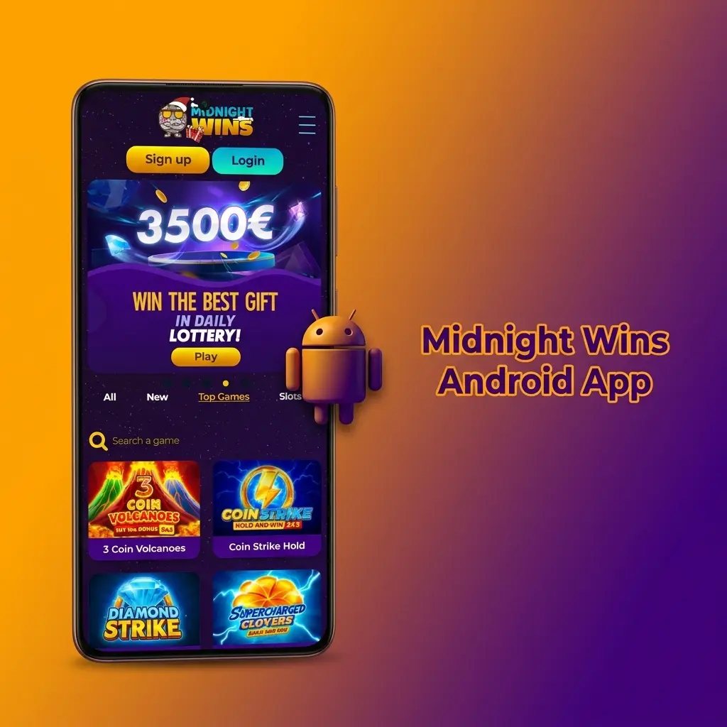 Midnight Wins Android app interface showing sports betting and casino games available for UK players