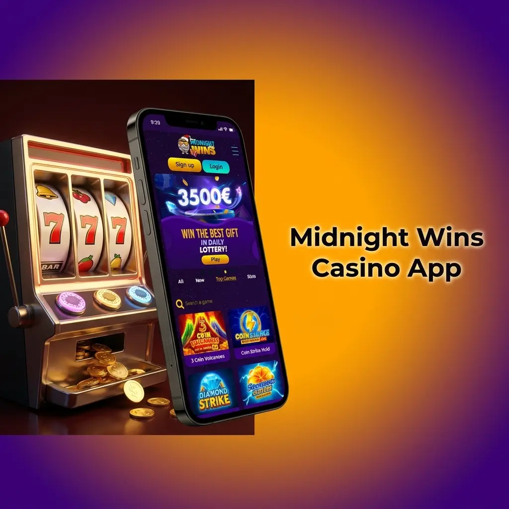 Midnight Wins casino app interface showing slots, live casino, and table games from top providers like NetEnt and Evolution Gaming