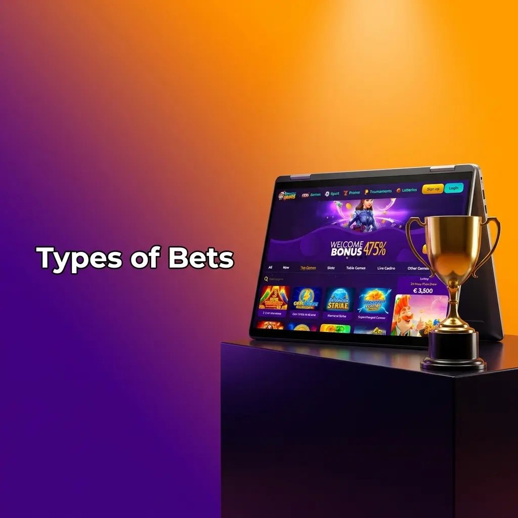 Diagram showing types of bets: single, express accumulator, and system bets with examples of structures and outcomes