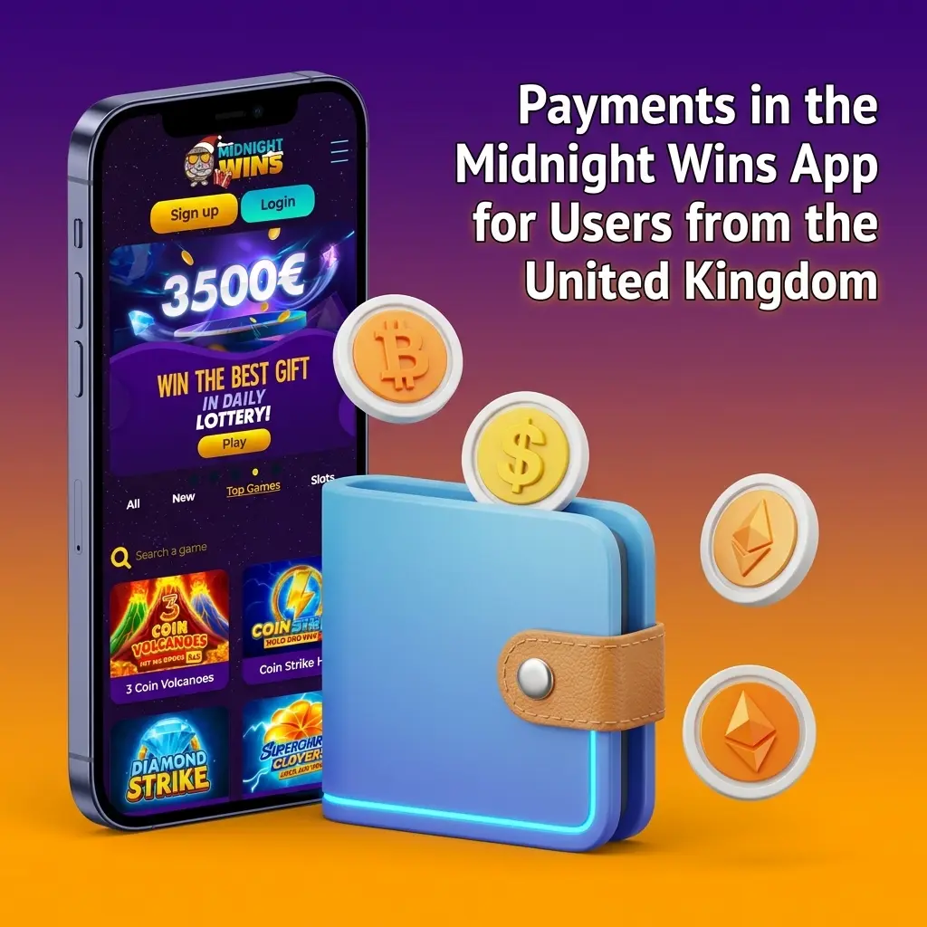 Midnight Wins app payment methods for UK users including Visa, PayPal, Skrill, and crypto options