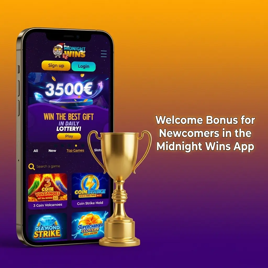 Midnight Wins app welcome bonus options for new users showing Sports and Casino deposit bonuses up to 200%